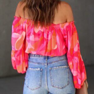 Plus size 14 Tropical Spring Printed Off The Shoulder Top